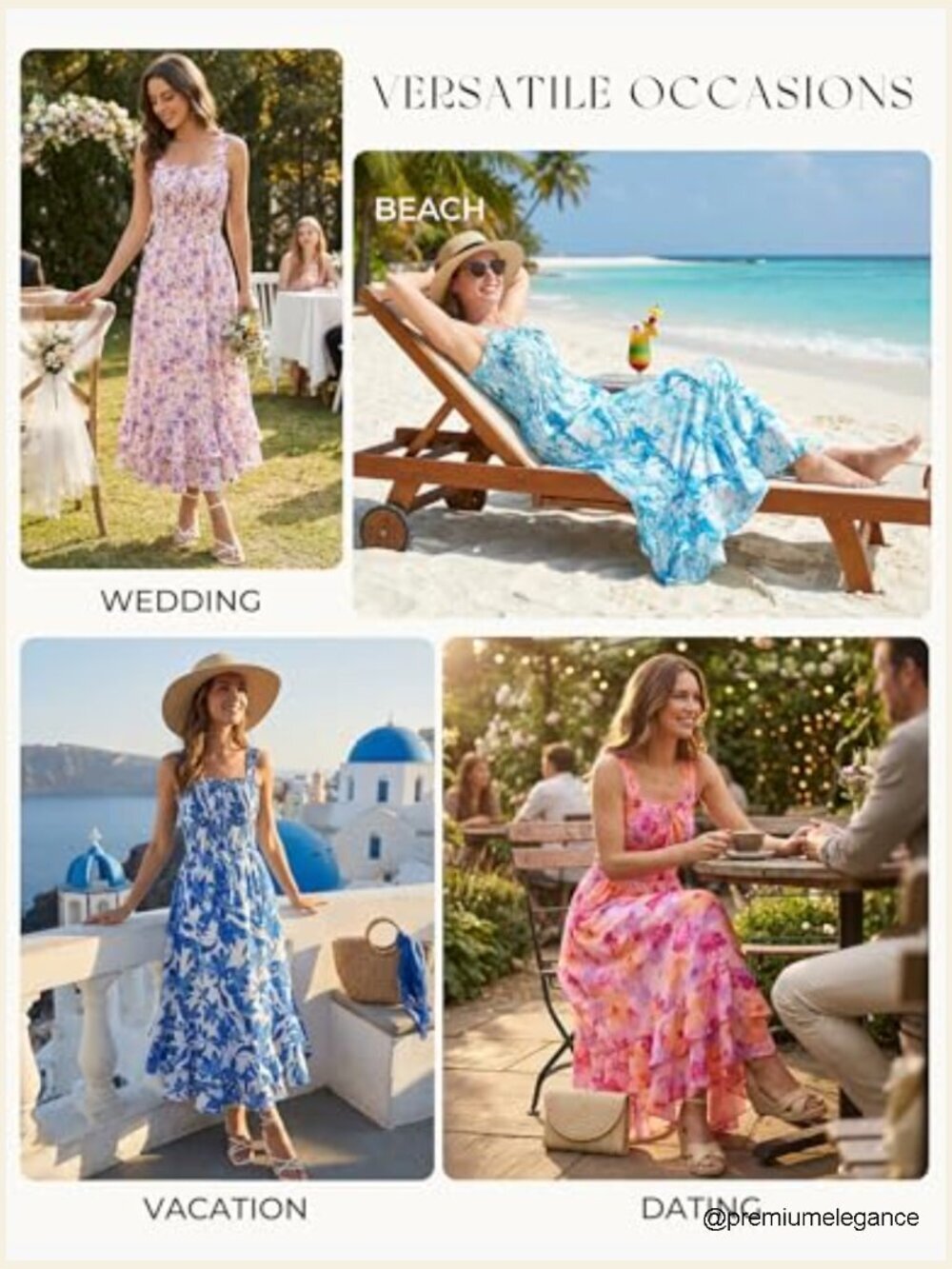 Floral Boho Maxi Dress Square Neck Strapped Swing A-Line Sundress Beach - Picture 6 of 7